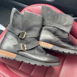 Sorel Black Leather and Suede Moto Boots